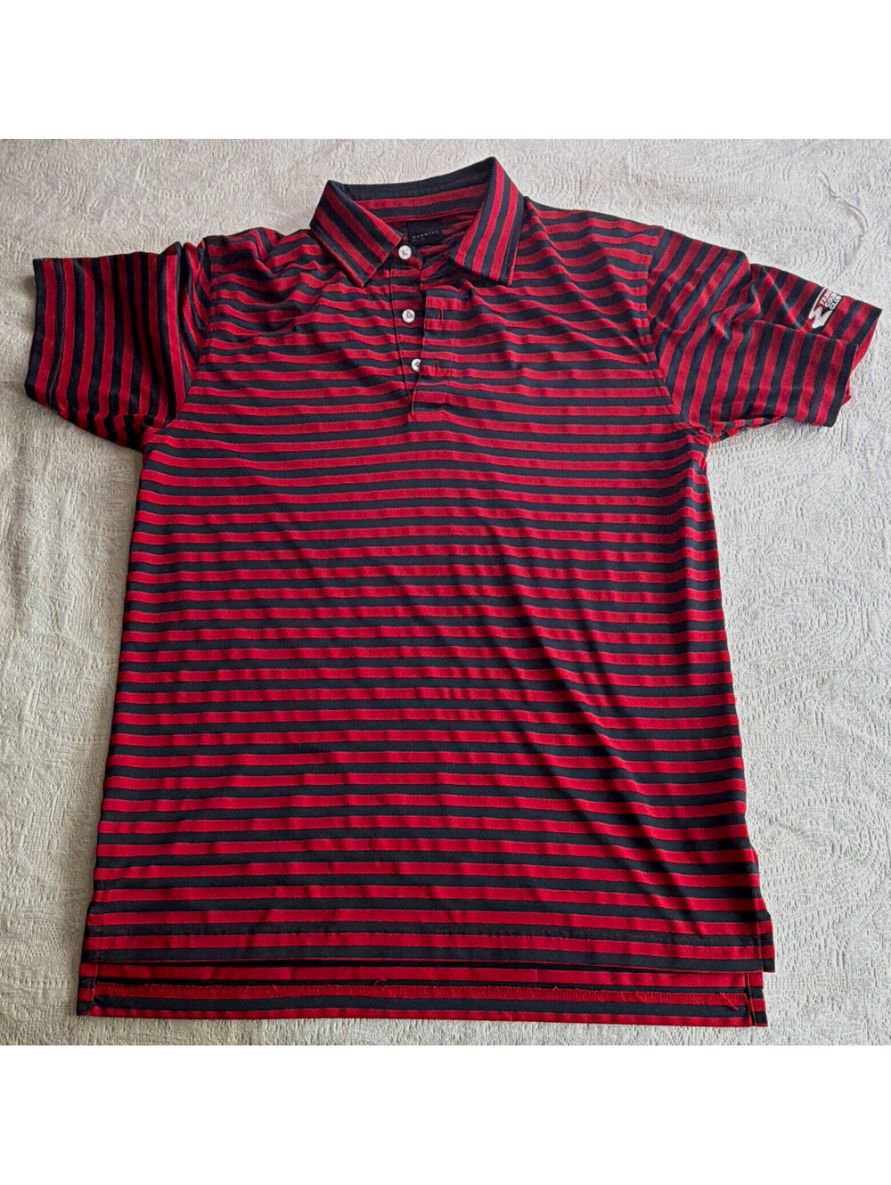 Dunning Golf Men's Polo Shirt M Striped Red Black Polyester Lightweight Logo